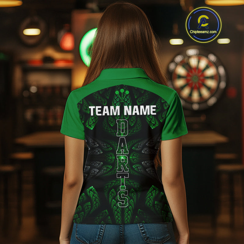 Armor-Style Tribal Green Dartboard Women's Darts Shirt - Custom Name For Darts Jersey NYN0432
