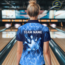 Load image into Gallery viewer, Custom Blue Flame Bowling Jersey for Women Polo &amp; 1/4 Zip Bowling Team Shirts Bowling League HNT150