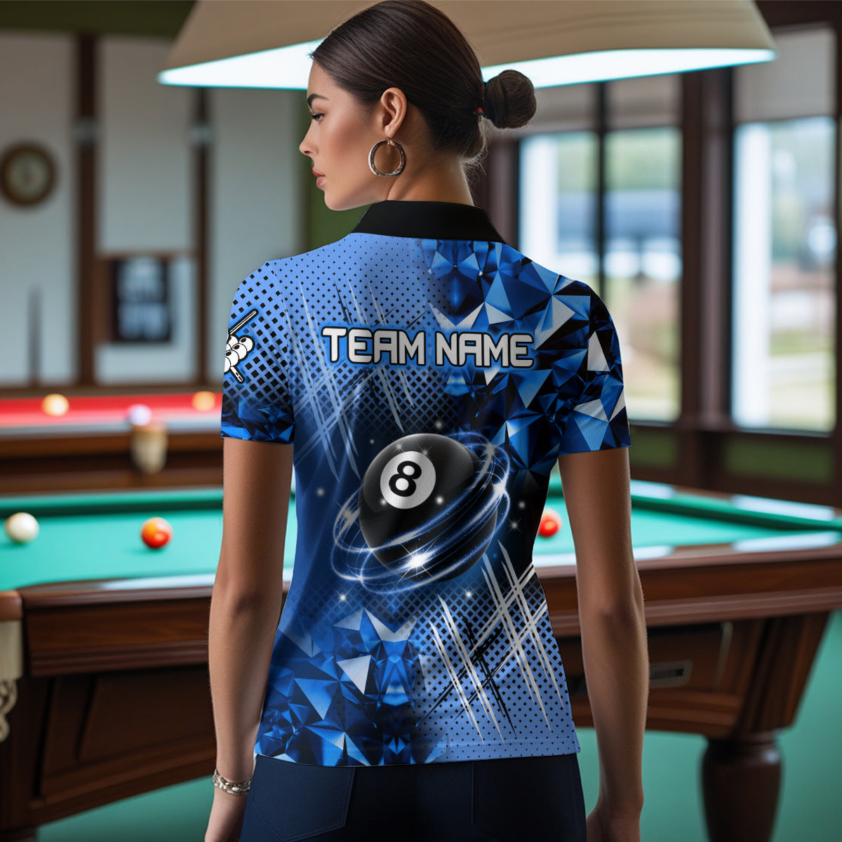 Blue Billiard Shirt 8 Ball Billiard Jersey for Women Billiard Gifts for Women Polo & 1/4 Zip NNT25