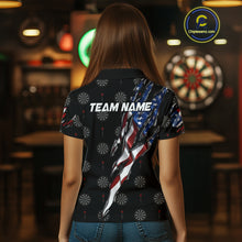 Load image into Gallery viewer, American Flag Scratch Darts Shirt For Women Custom Patriotic Dart Team Jersey Polo &amp; 1/4 Zip TDM4031