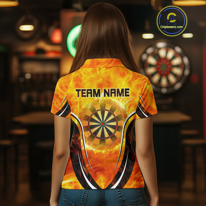 Women's Custom Darts Team Shirts With Explosive Flame Dartboard And Geometric Shapes NYN0298