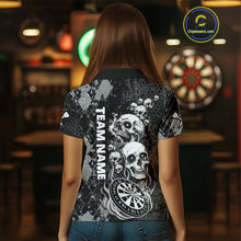 Load image into Gallery viewer, Black Grey Grunge Argyle Skull Dart Shirts Custom Women&#39;s Dart Jerseys Team Polo &amp; Quarter Zip TDM3836