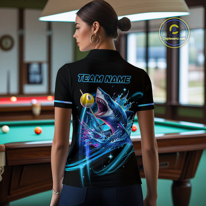 Blue 8 Ball & 9 Ball Pool Billiard Shark Polo & Quarter Zip For Women Custom Team Billiard Jerseys TDM3853