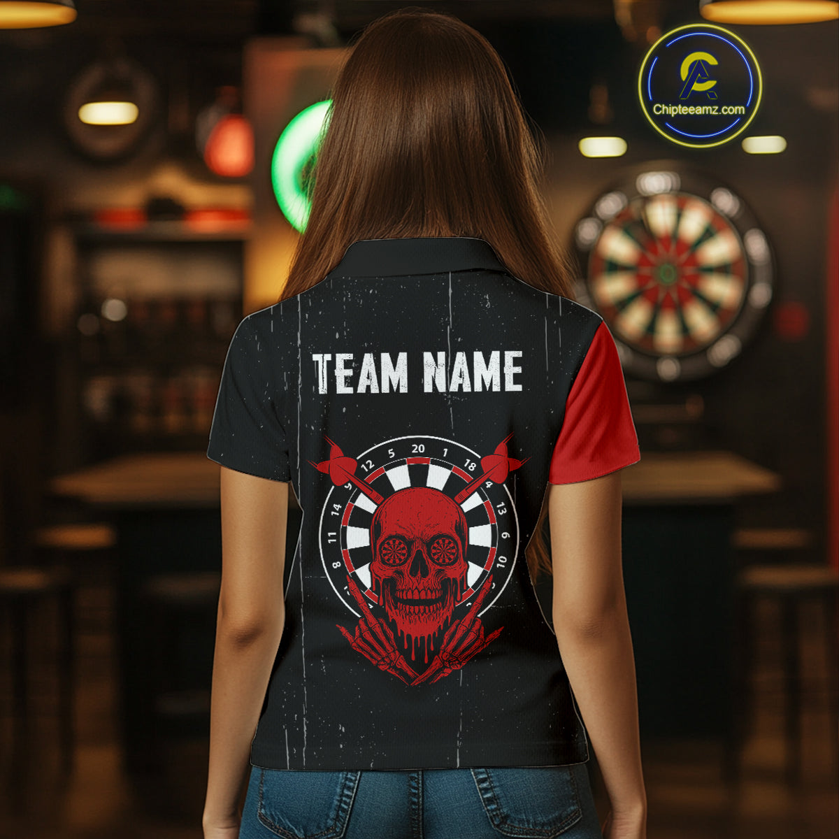 Red Skull Dartboard Grunge Custom Dart Shirt For Women, Dart Team Jerseys NYN0116