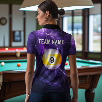 Purple Thunder 8 & 9 Ball Billiards Shirt Women Team Polo & 1/4 Zip Shirts Billiard Jersey NNT17