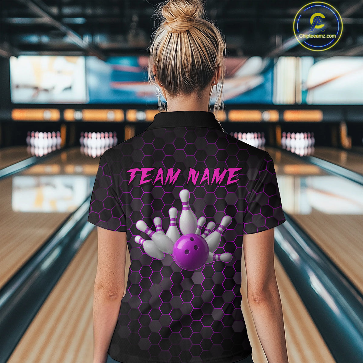 Custom Strike Purple Bowling Women Bowling Shirt Polo & Quarter-Zip Bowling Team Jerseys HNT79