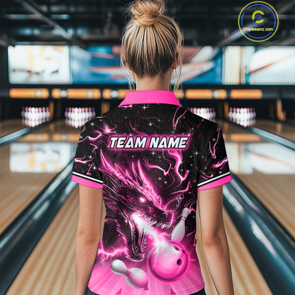Pink Dragon Flaming Bowling Shirt for Men and Women Custom Bowling Jersey for Team MBL87