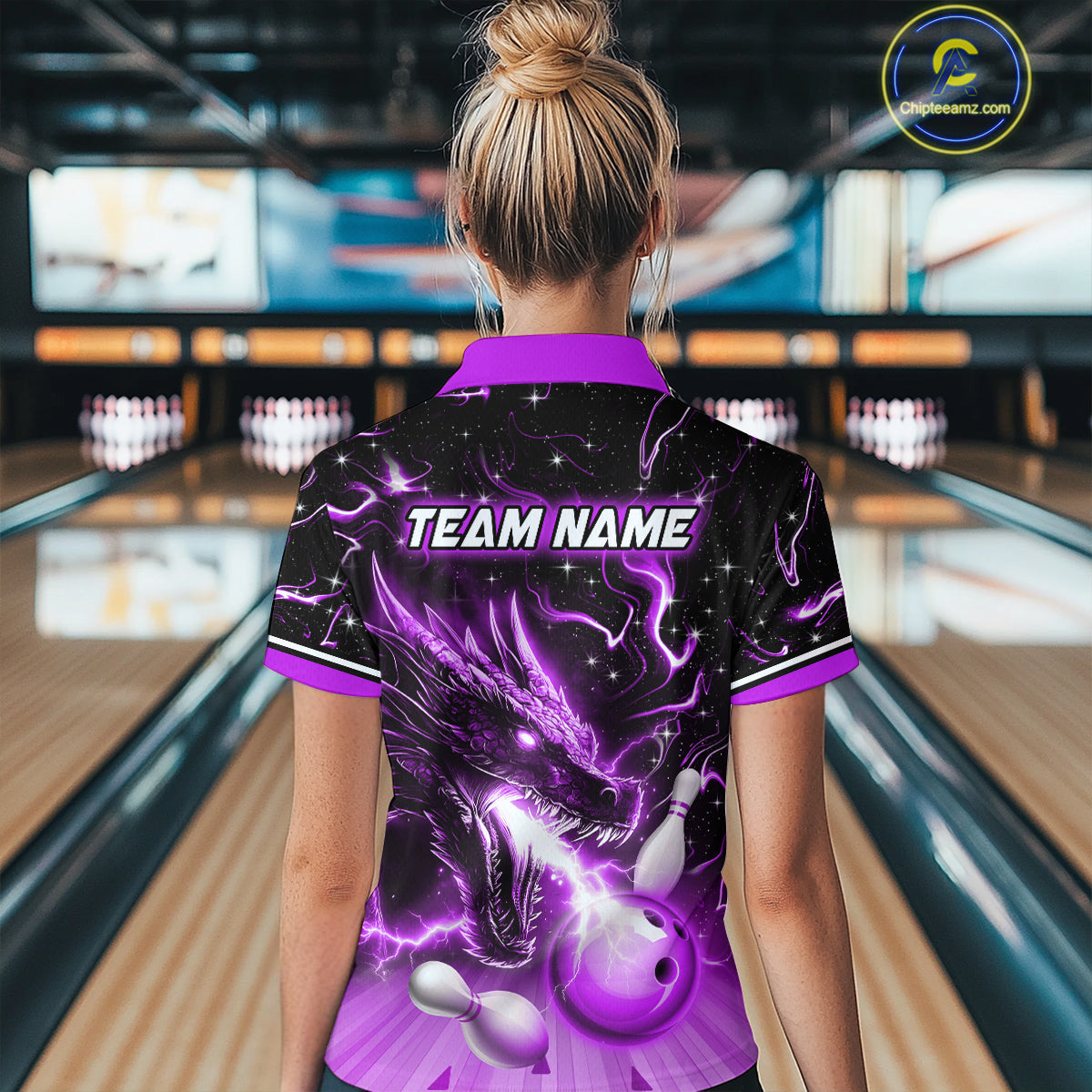 Purple Dragon Flaming Bowling Shirt for Men and Women Custom Bowling Jersey for Team MBL87