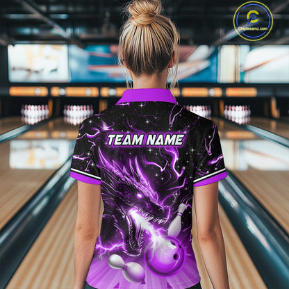 Purple Dragon Flaming Bowling Shirt for Men and Women Custom Bowling Jersey for Team MBL87