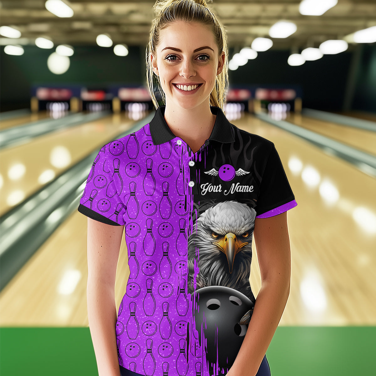 Purple Eagle Bowling Custom Women Bowling Shirt Polo & Quarter-Zip Bowling Team Jerseys HNT49