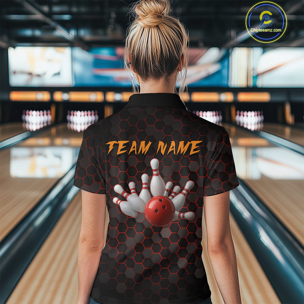 Custom Strike Red Bowling Women Bowling Shirt Polo & Quarter-Zip Bowling Team Jerseys HNT79