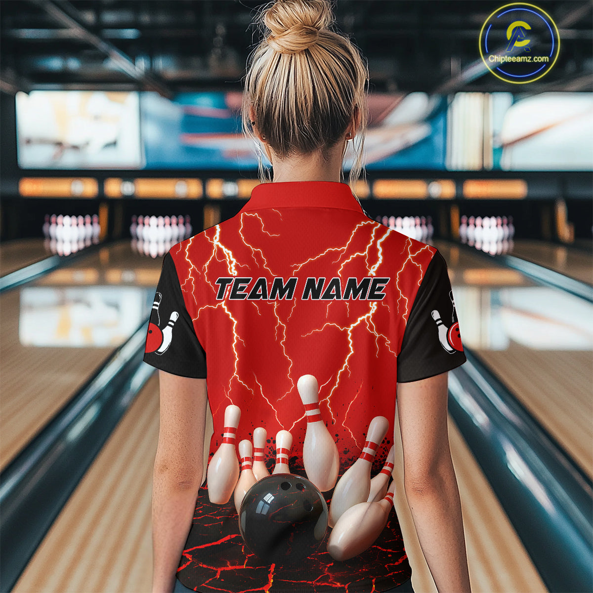 Red Thunder Lightning & Lava Bowling Shirt for Men Women Team Bowling Jersey MBL92