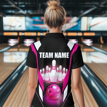 Pink Bowling Shirt for Men and Women Bowling Jersey with Team Bowling Polo & 1/4 Zip MBL42