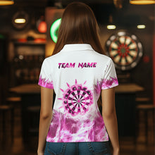 Load image into Gallery viewer, Pink Icy Light White Darts Polo &amp; Quarter Zip Custom Dart Shirts For Women Team Darts Jerseys  TDM3683
