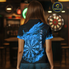Load image into Gallery viewer, Personalized Blue Dartboard Dragon Flame Darts Shirt For Women Custom Dart Jerseys Polo &amp; 1/4 Zip TDM4070
