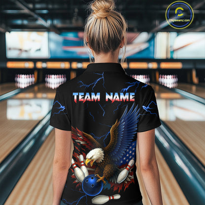 Blue Thunder US Flag Eagle Bowling Shirts for Women Team Bowling Polo & Quarter-Zip HNT96