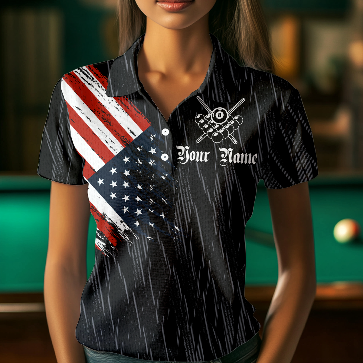 Billiard Shirt American Flag Eagle Billiard Jersey for Women Polo & 1/4 Zip Shirt Team NNT01