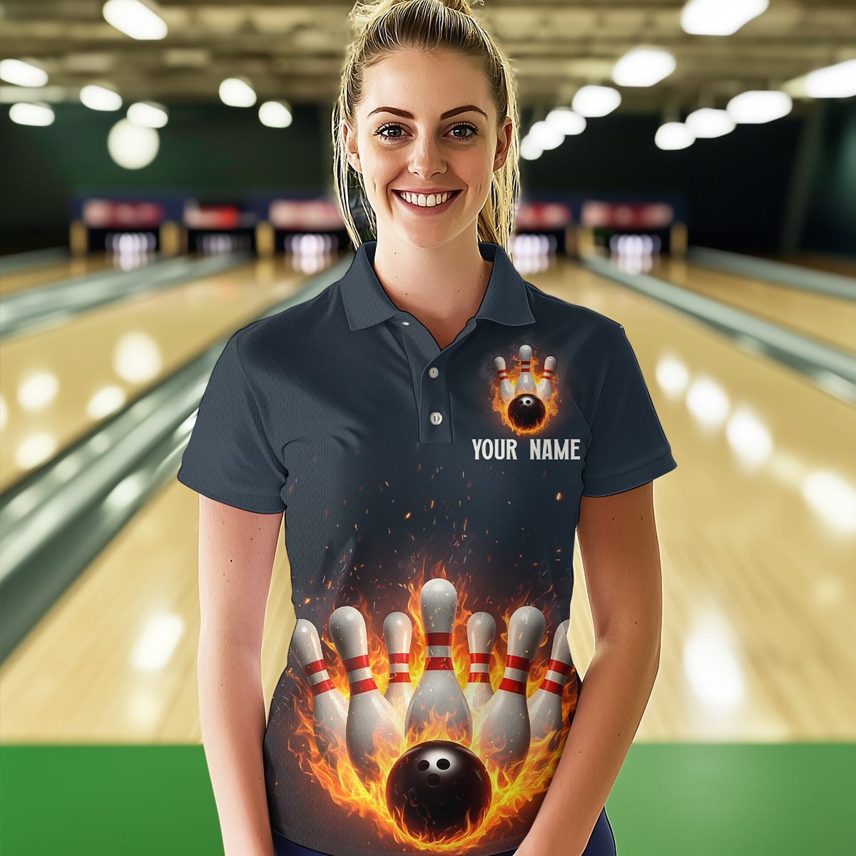 Custom Flaming Bowling Shirt for Men Women Fire Bowling Polo Shirts & Quarter Zip MBL83