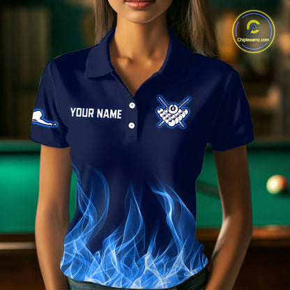 Custom Blue Cobra Snake 8 Ball Pool Flame Billiard Shirts for Women Team Polo & 1/4 Zip Shirts NNT56