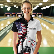 Load image into Gallery viewer, US Flag Bowling Shirt Funny Black &amp; White Bowling Jersey Women Polo Performance Bowling Shirt QZT263