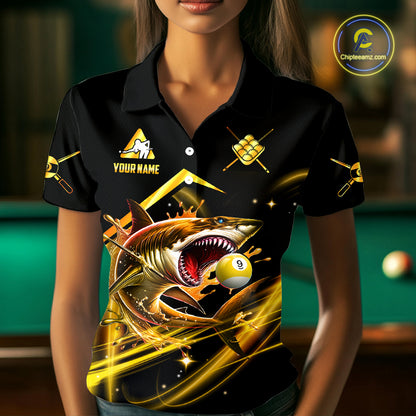 Yellow 9 Ball Pool Billiard Shark Polo & Quarter Zip For Women Custom Team League Billiard Jerseys TDM4475