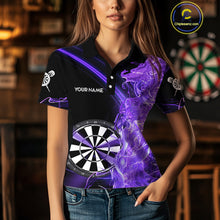 Load image into Gallery viewer, Custom Black And Purple Flame Darts Shirts For Women, Darts Team Jerseys Polo &amp; Quarter Zip Uniform TDM4017