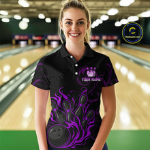 Load image into Gallery viewer, Black And Purple Flame Custom Dragon Bowling Team Shirts For Women, Bowling Uniform Outfit NQS9963