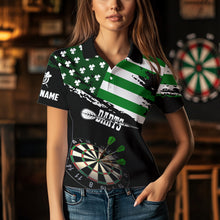 Load image into Gallery viewer, Personalized US Flag St Patrick Day Dart Shirts For Women Custom Patriotic Shamrock Darts Jerseys TDM3643