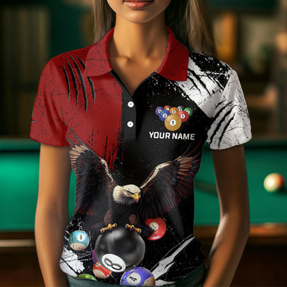 Eagle Custom Red Billiard Team Shirts For Women Bowling League Polo & 1/4 Zip Shirt NNT20