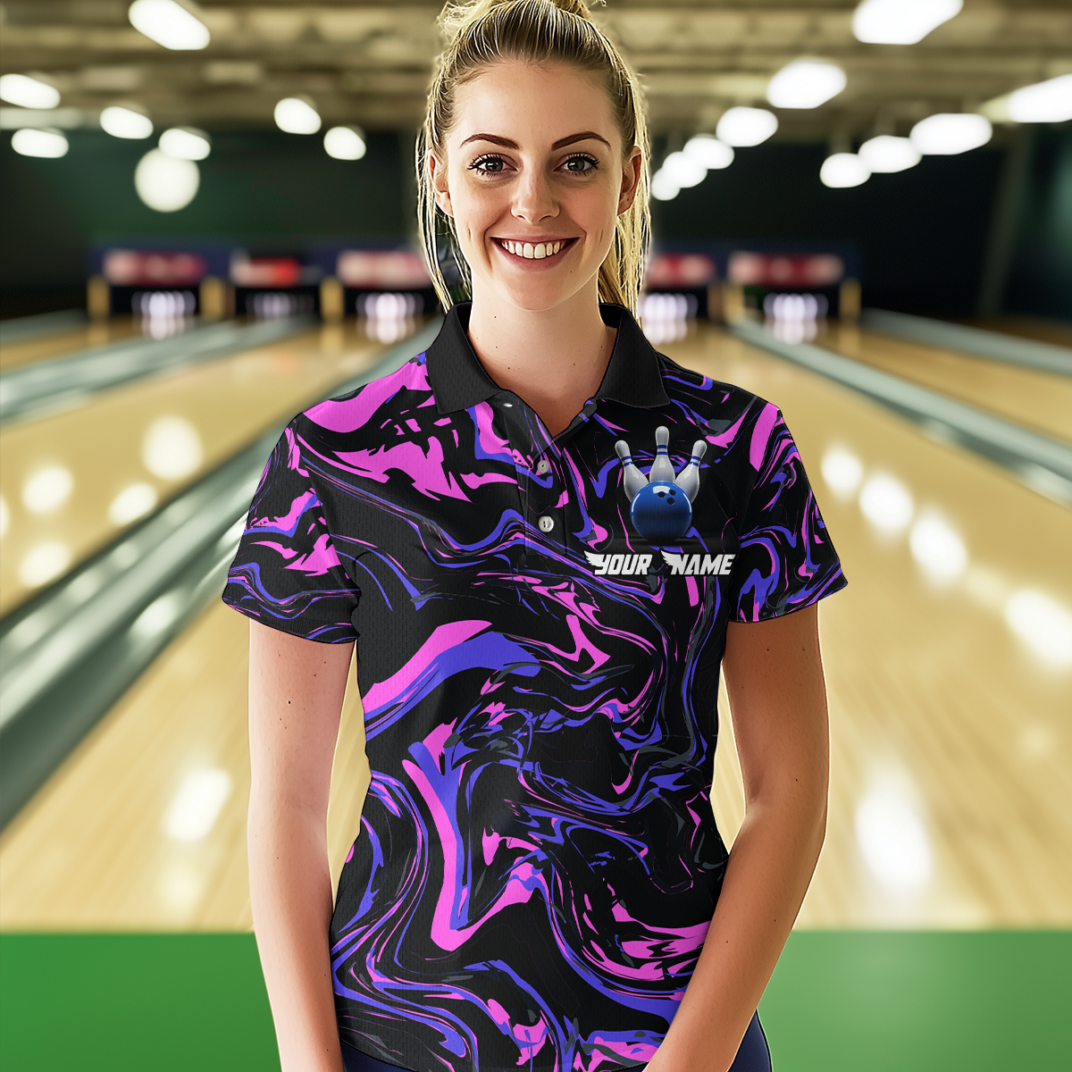 Pink Purple Bowling Custom Women Bowling Shirt Polo & Quarter-Zip Bowling Team Jerseys HNT48