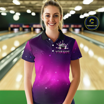 Purple Galaxy Bowling Shirts for Men Women Custom Team Bowling Jersey for Bowlers MBL125