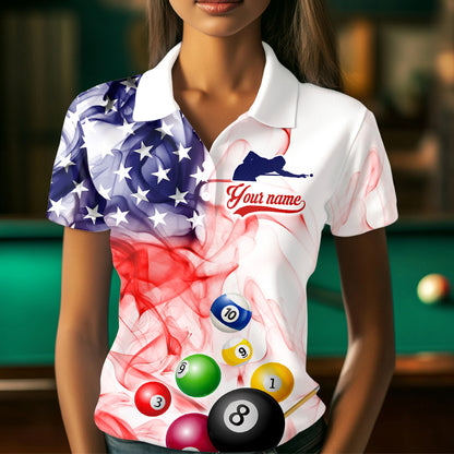 Billiard Jerseys US Flag Smoke 8 Ball Pool Billiard Shirts for Women Team Polo & 1/4 Zip NNT19