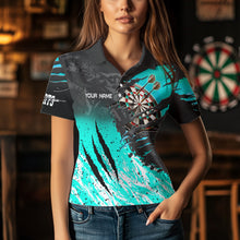 Load image into Gallery viewer, Personalized Turquoise Black Eagle Dartboard Dart Polo &amp; 1/4 Zip For Women Custom Team Dart Jerseys TDM3522