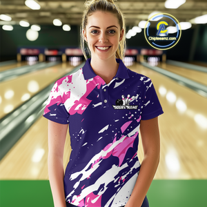 Custom Pink&Purple Bowling Shirts for Men Women Team Bowling Polo and Quarter Zip MBL117