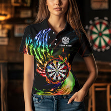 Load image into Gallery viewer, Rainbow Fire Flame Dartboard Darts Polo &amp; Quarter Zip Custom Dart Shirts For Women Dart Jerseys TDM3740