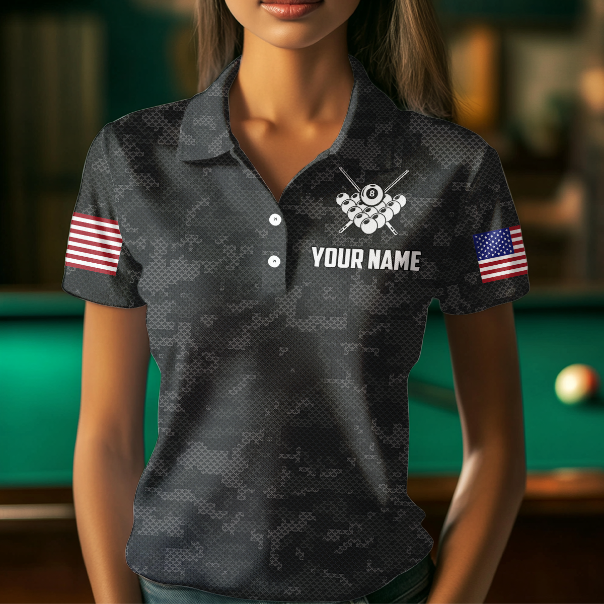 Billiard Shirt for Women US Flag Eagle Billiard Jersey 8 Ball Billiard for Women Team Shirt NNT24