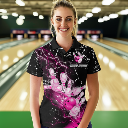 Custom Pink Lightning Bowling Shirts for Men Women Team Bowling Polo & 1/4 Zip MBL80