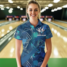 Load image into Gallery viewer, Blue Bowling Shirt Custom Bowling Jersey for Men &amp; Women Flame Bowling Shirt for Bowlers MBL55