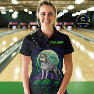Purple And Green Wolf & Skull Bowling Team Shirt for Women Custom Bowling League Jersey Bowling Unisex QZT732