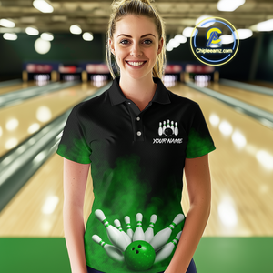 Green Smoke Bowling Shirts for Men Women Team Personalized Bowling Polo and Quarter Zip MBL130