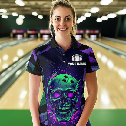 Black & Purple Skull Bowling Jersey Custom Polo Bowling Team Shirt for Men Women QZT675