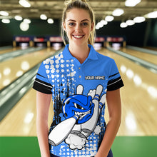 Load image into Gallery viewer, Personalized Blue Funny Crazy Bowling Shirt for Women Polo &amp; Quarter-Zip Bowling Jersey with Team HNT03