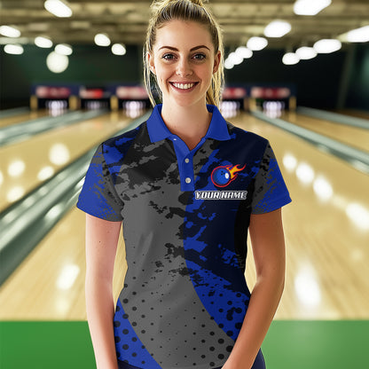 Fire Bowling Shirt Custom Blue Bowling Jersey for Men Women with Team Name MBL63