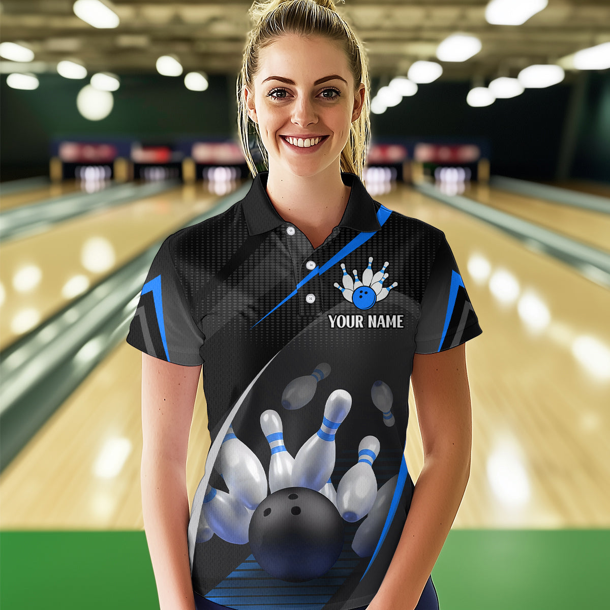 Blue Bowling Shirts for Men Women Team Custom Bowling Polo & Quarter Zip Shirt MBL71