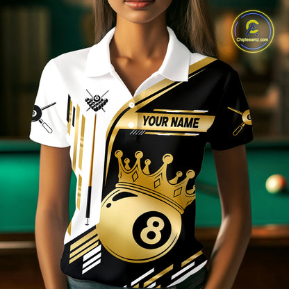 Personalized Golden 8 Ball Pool Crown Billiard Shirt For Women Custom Billiard Team Jerseys Uniform TDM4182