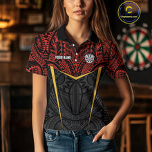 Load image into Gallery viewer, Personalized Red Black Tribal Pattern Darts Polo &amp; 1/4 Zip Custom Dart Shirt For Women, Dart Jerseys TDM4141
