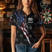 Load image into Gallery viewer, American Flag Scratch Darts Shirt For Women Custom Patriotic Dart Team Jersey Polo &amp; 1/4 Zip TDM4031