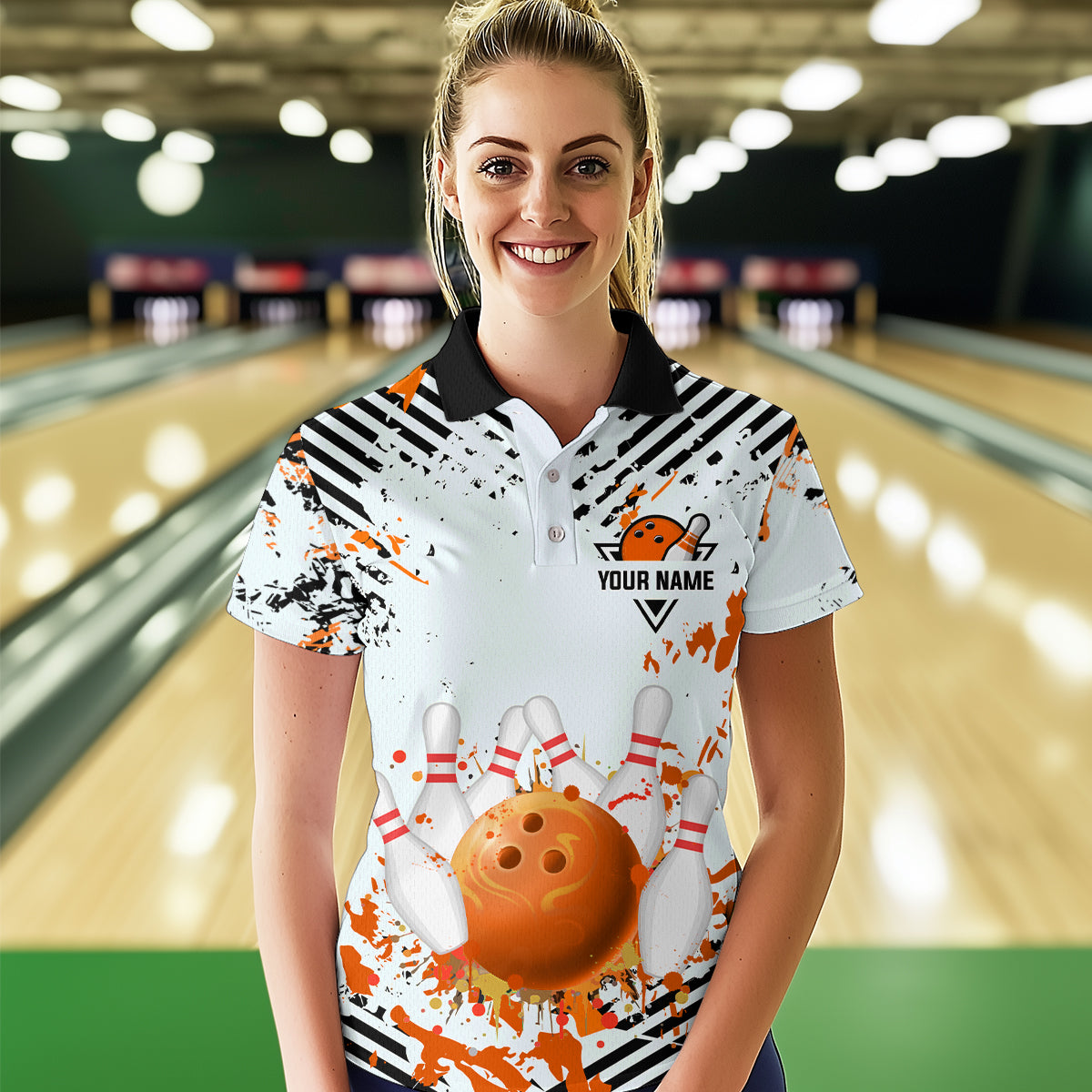 Orange Bowling Shirts Custom Watercolor Bowling Jersey for Men Women with Team Name MBL53