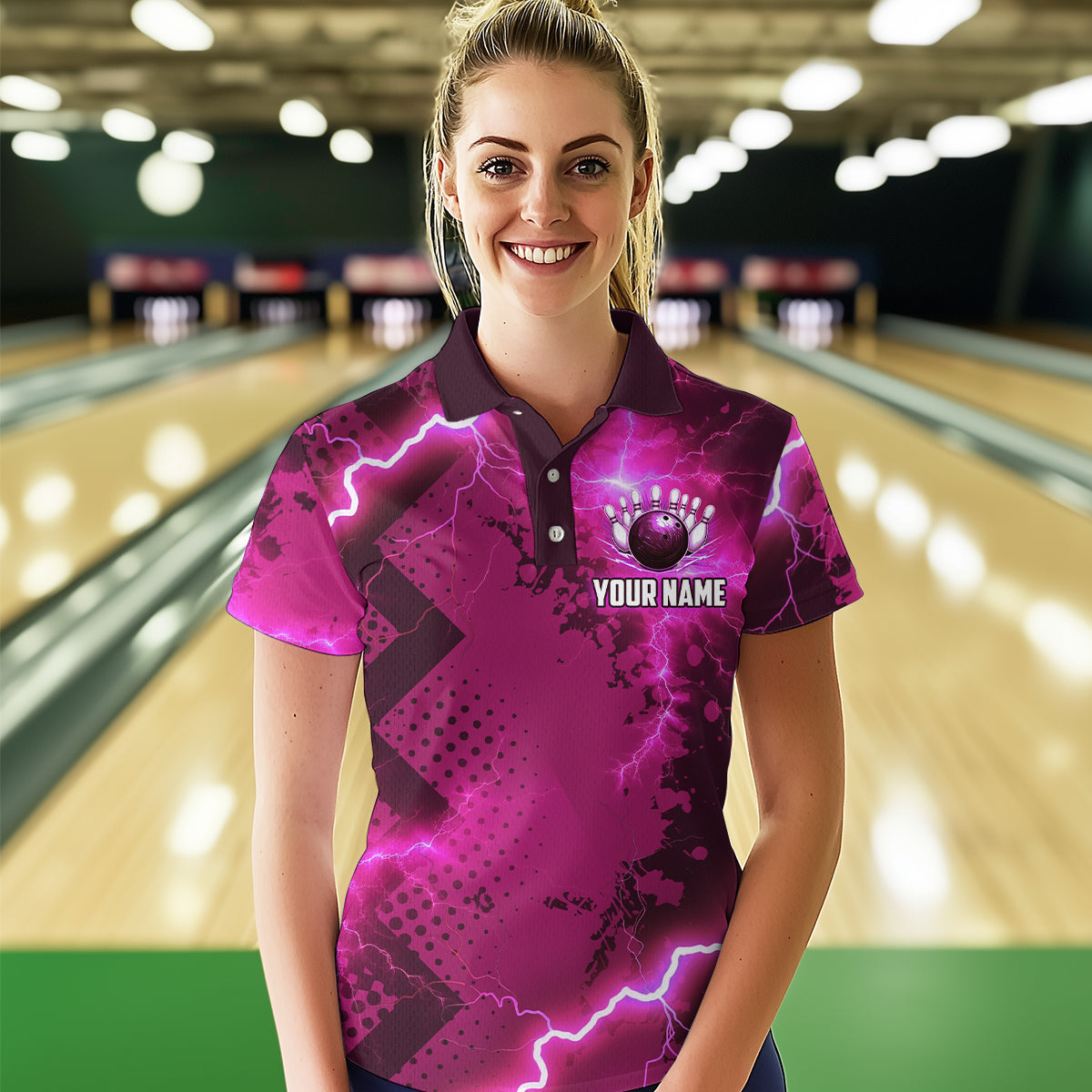 Thunder Lightning Bowling Shirt Pink Bowling Jersey Men Women Team Bowling Shirts MBL64