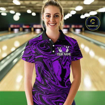 Custom Purple Bowling Women Bowling Shirt Polo & Quarter-Zip Bowling Team Jerseys HNT81